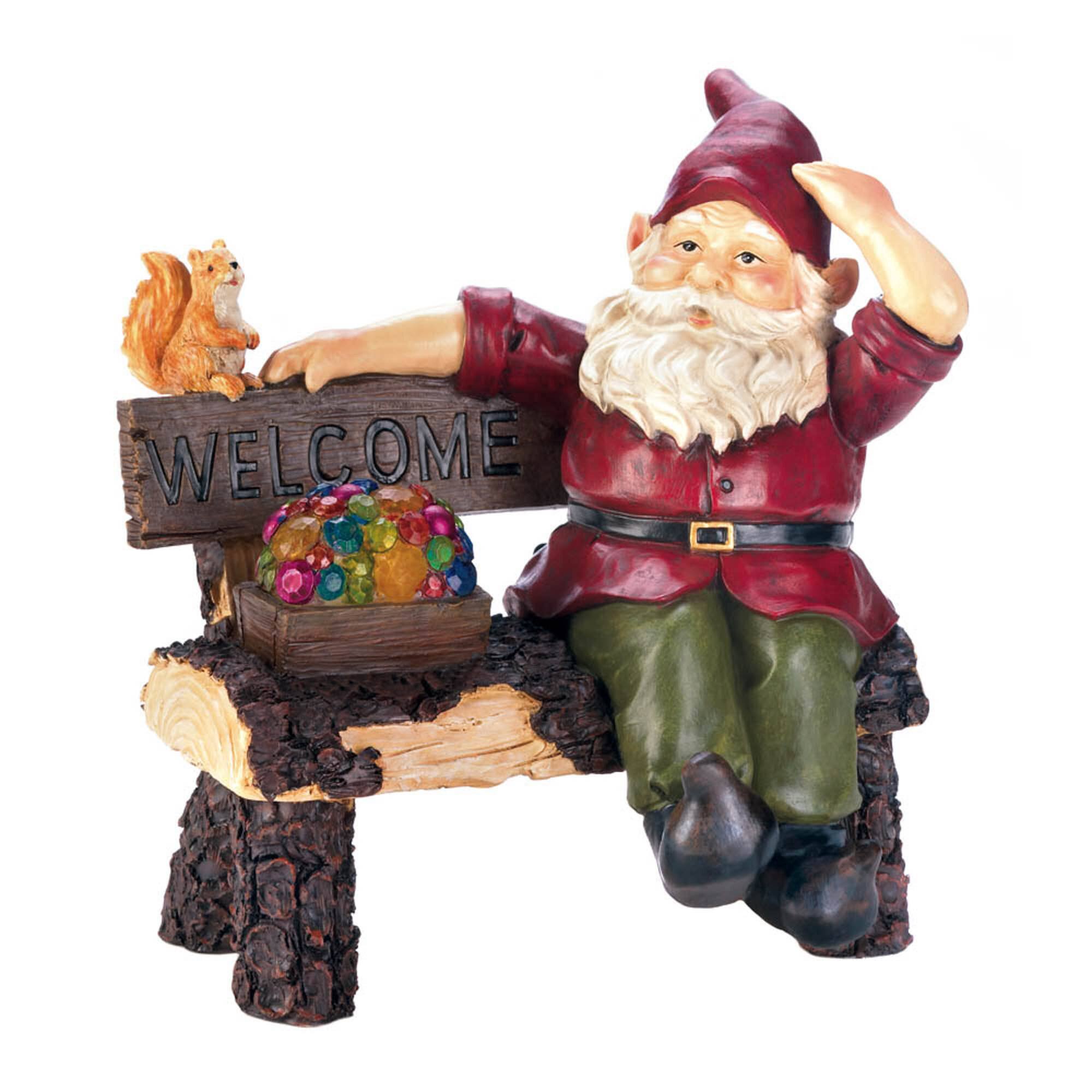 9" Solar Gnome on Welcome Bench